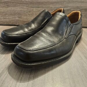 ECCO Mens Black Leather Slip On Loafers Square Toe Dress Shoes Size 45 EU